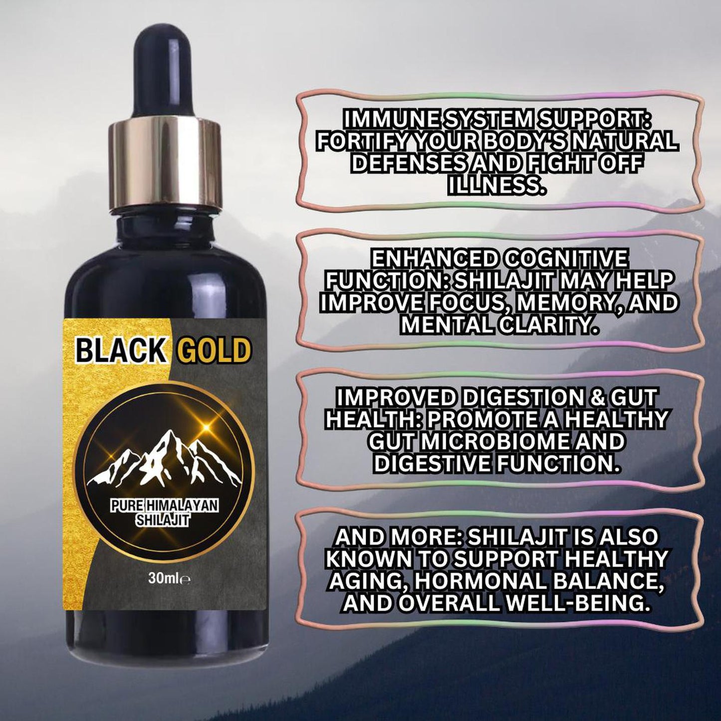 Black Gold Himalayan Shilajit - Pure Liquid Extract for Energy & Stamina - Potent Black Gold Himalayan Shilajit, harvested at 16,000+ ft. Pure, thick liquid extract rich in Fulvic Acid & minerals for energy and men's strength. Buy Now at Sacred Remedy