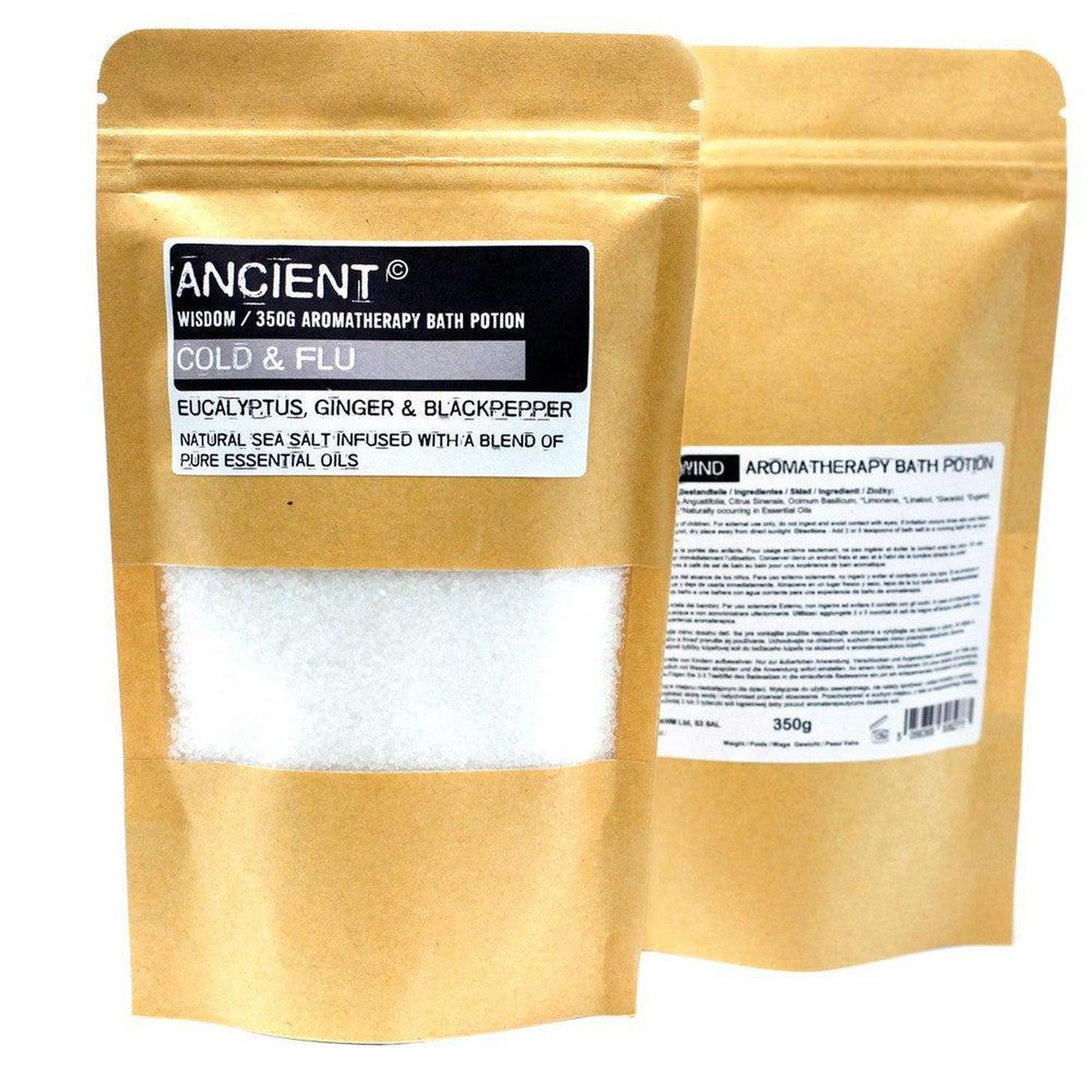 Cold & Flu Bath Salt | Eucalyptus, Ginger & Black Pepper - Natural sea salt bath blend for cold & flu relief. With warming Eucalyptus, Ginger & Black Pepper essential oils. Soothes muscles & clears the mind. Buy Now at Sacred Remedy