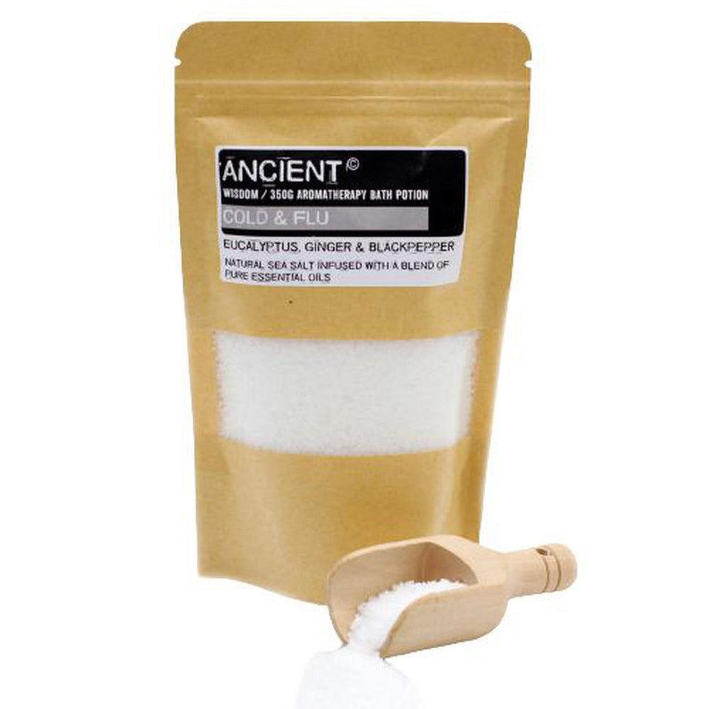 Cold & Flu Bath Salt | Eucalyptus, Ginger & Black Pepper - Natural sea salt bath blend for cold & flu relief. With warming Eucalyptus, Ginger & Black Pepper essential oils. Soothes muscles & clears the mind. Buy Now at Sacred Remedy