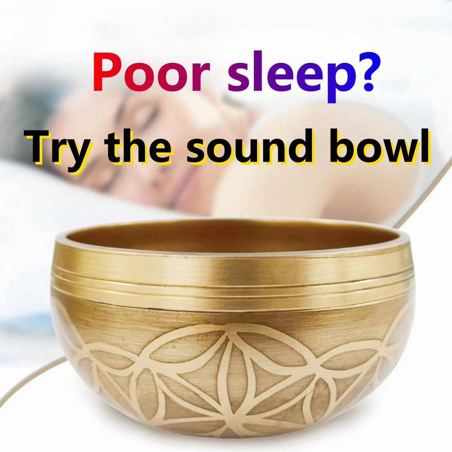 Tibetan Singing Bowl Set - Hand-Hammered for Meditation & Stress - Authentic 3.3-inch Tibetan Singing Bowl set with Flower of Life symbol. Hand-crafted in Nepal for meditation, stress relief, and sound healing. Buy Now at Sacred Remedy