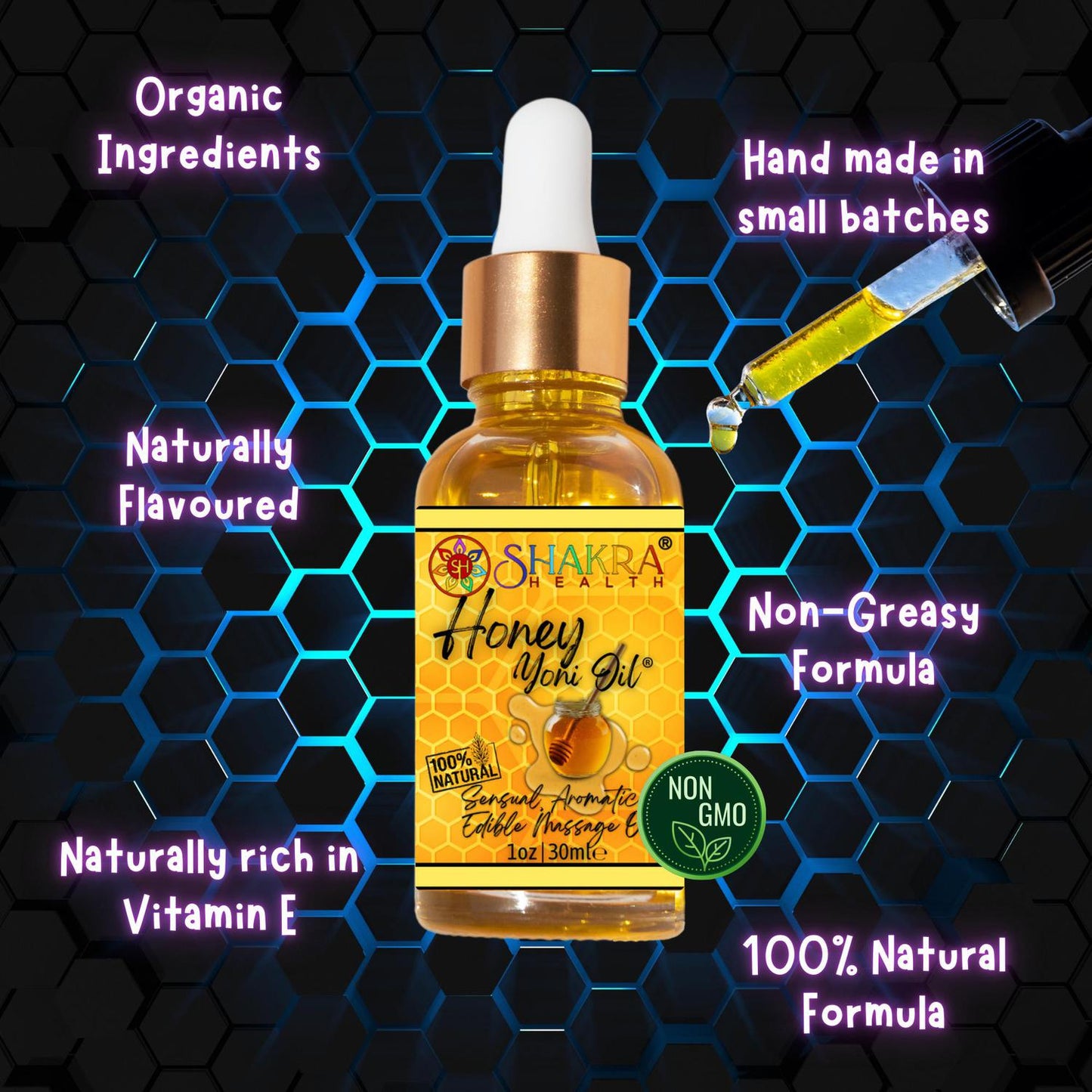 Organic Honey Yoni Oil - Massage, Skin, Body, Beard & PH Balance - The ultimate organic, honey-flavoured Yoni Oil! Use for PH balance, intimate care, massage, aftershave, and more. UK made. Buy Now at Sacred Remedy