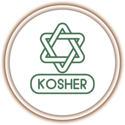 Kosher certification symbol with a green star of David on a white background