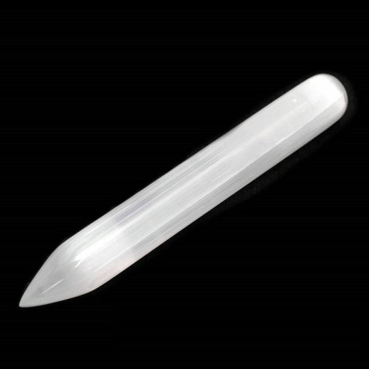 Selenite Pointed Wand | Aura Cleanser & Healing Crystal Tool - Shop the Selenite Pointed Wand. Your essential tool for aura cleansing, spiritual healing, and Crown Chakra connection. Sweeps away negativity & promotes peace. Buy Now at Sacred Remedy