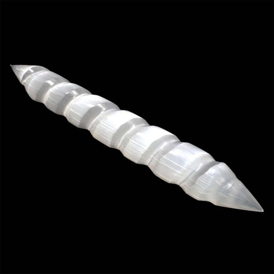 Selenite Crystal Wand | Energy Cleansing & Massage Tool - Upgrade your ritual with a Selenite Double Terminated Wand. The ultimate energy cleanser, Third Eye opener, and soothing crystal massage tool for stress relief. Buy Now at Sacred Remedy