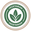 Vegetarian symbol with green leaves and text on a white background