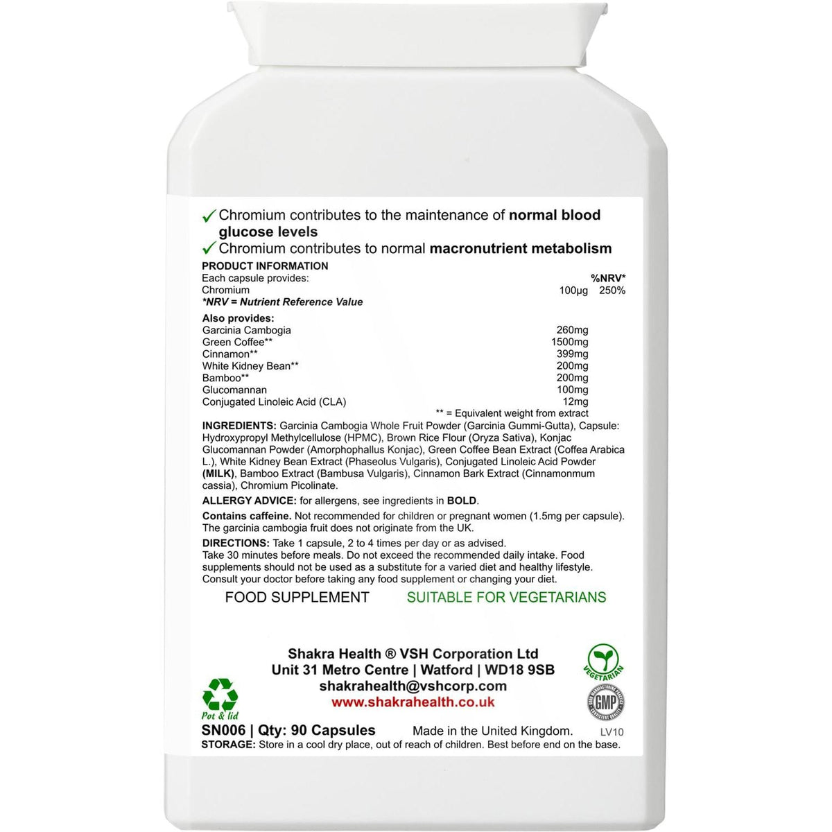White plastic supplement bottle with a detailed ingredient label and nutritional information for The Body Architect.