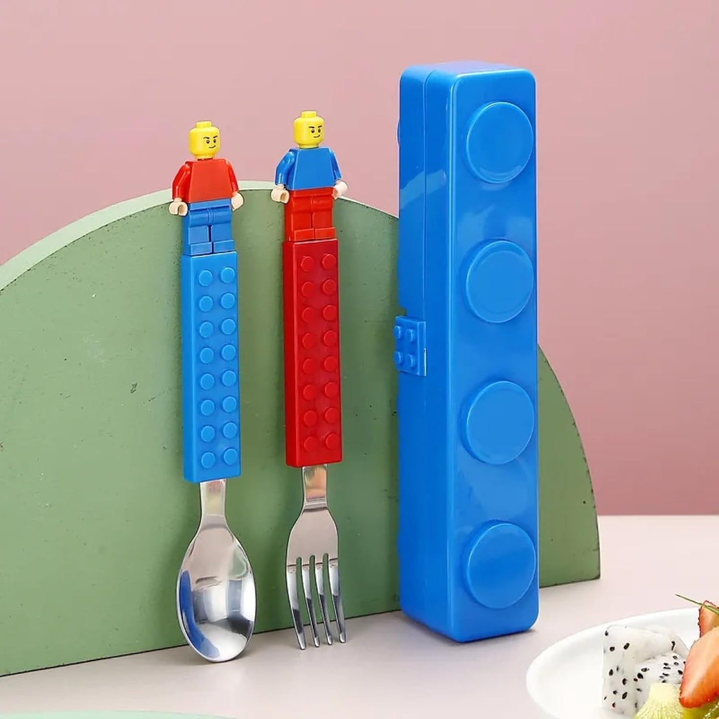 Kids Interlocking Cutlery Set - Stackable LEGO Style Fork - Spoon - Make mealtime magical with our Snack - Stack cutlery. Durable stainless steel, interlocking handles, and a portable case for joyful eating on the go. Buy Now at Sacred Remedy