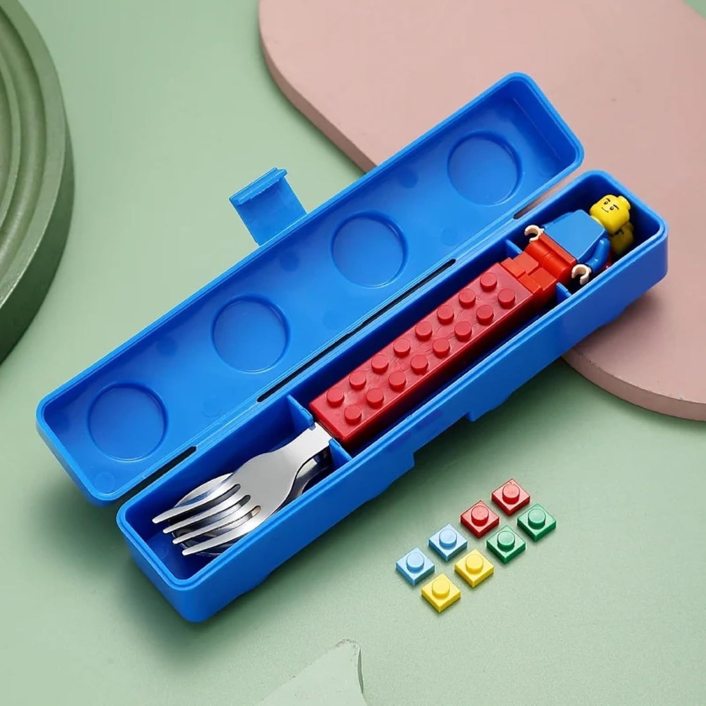 Kids Interlocking Cutlery Set - Stackable LEGO Style Fork - Spoon - Make mealtime magical with our Snack - Stack cutlery. Durable stainless steel, interlocking handles, and a portable case for joyful eating on the go. Buy Now at Sacred Remedy