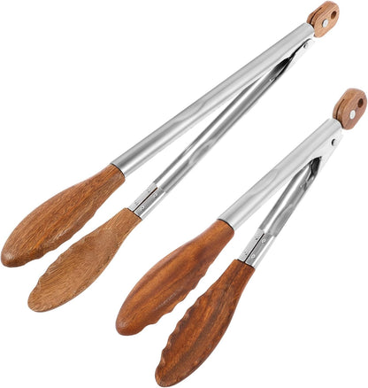 Walnut Wood & Stainless Steel Kitchen Tongs | SR Home - Premium Walnut Wood & Stainless Steel Tongs (15.5" & 11.8"). Natural, non-scratch, non-slip grip. Healthier alternative to plastic for grilling & serving. Buy Now at Sacred Remedy