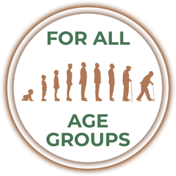 Icon of people at different life stages with 'For All Age Groups' text on a white background