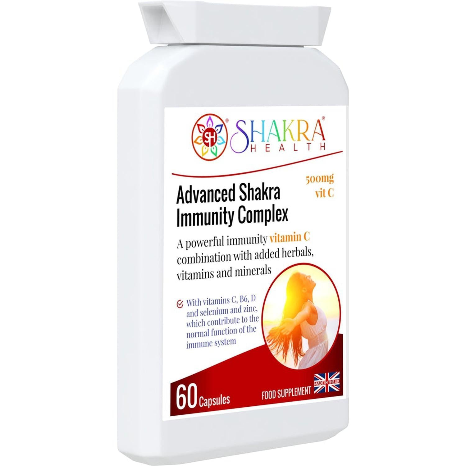 20+ Actives; High-Dose Vitamin C | Advanced Shakra Immunity Complex - Equip your body with the Sacred Shield: a potent immunity formula. Features 512mg high-dose Vitamin C and 20+ herbal actives for powerful anti-stress and full-system wellness support. Buy Now at Sacred Remedy