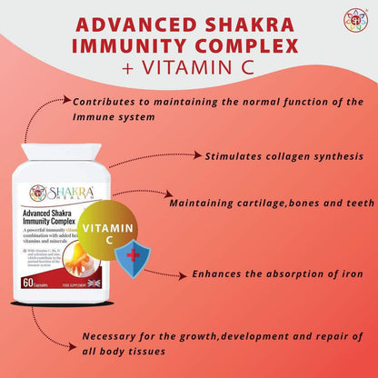 20+ Actives; High-Dose Vitamin C | Advanced Shakra Immunity Complex - Equip your body with the Sacred Shield: a potent immunity formula. Features 512mg high-dose Vitamin C and 20+ herbal actives for powerful anti-stress and full-system wellness support. Buy Now at Sacred Remedy