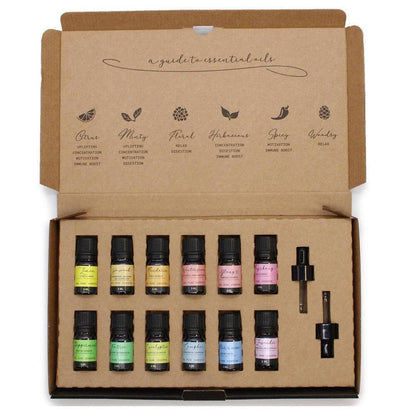 12 Essential Oil Set | Mood & Diffuser Aromatherapy Gift - Ultimate 12-piece essential oil collection for aromatherapy diffusers. Includes Lavender & Peppermint for mind, mood, focus, and relaxation. Buy Now at Sacred Remedy