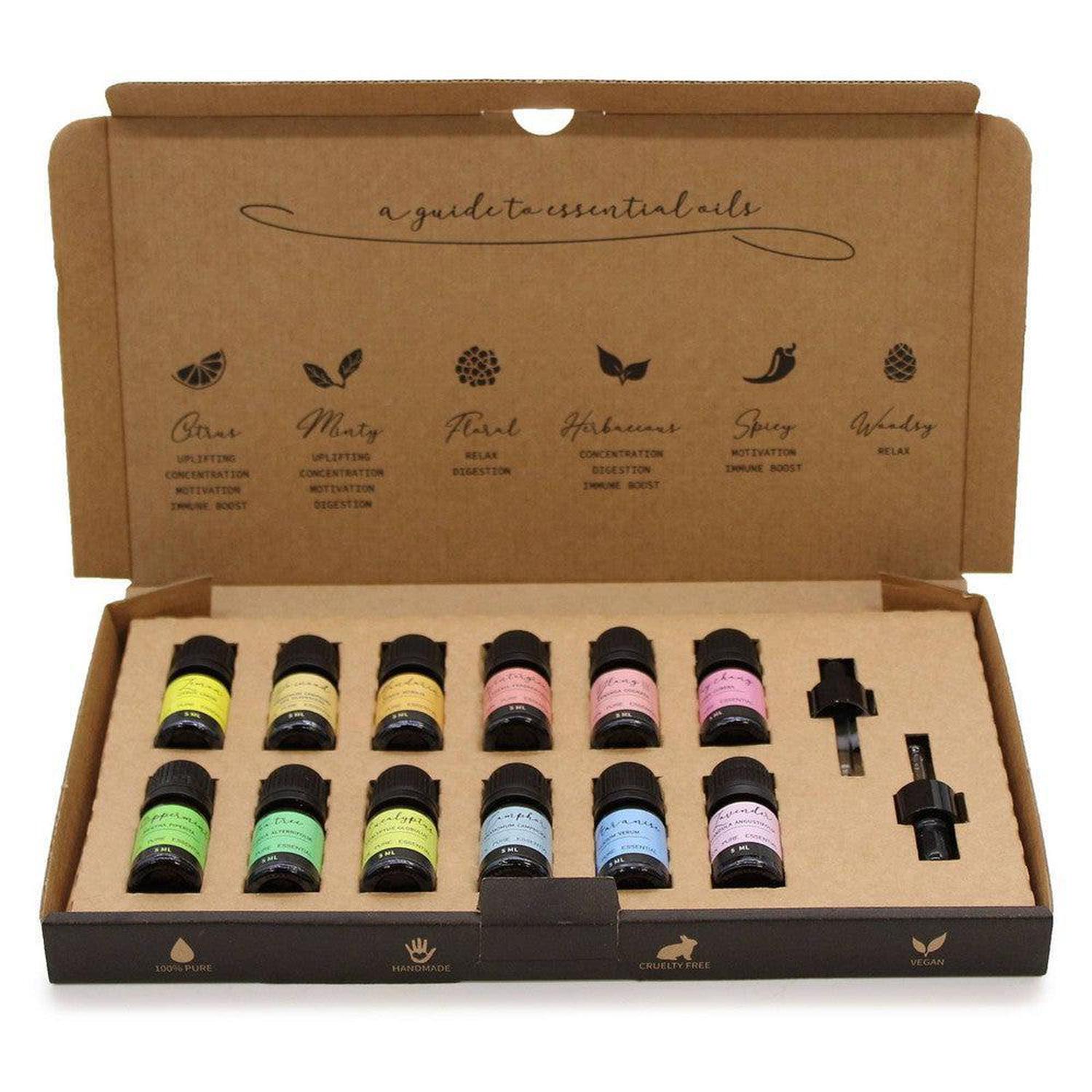 12 Essential Oil Set | Mood & Diffuser Aromatherapy Gift - Ultimate 12-piece essential oil collection for aromatherapy diffusers. Includes Lavender & Peppermint for mind, mood, focus, and relaxation. Buy Now at Sacred Remedy