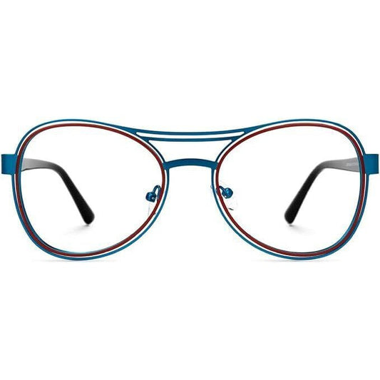 Buy Unisex Aviaton Shape Eye Glasses. Reading/Vision Frames - Unisex Aviaton Shape Eye Glasses. Reading/Vision Frames for Fashionable Modern Eyewear. Quirky Designer Style Metal Full Rim in Blue & Red Rock the skies at Sacred Remedy Online