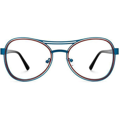 Unisex Blue & Red Aviator Style Glasses | Metal Frames - Shop our bold blue and red metal Aviator style glasses. Unisex full-rim frames perfect for fashion, prescriptions, and making a unique style statement this season. Buy Now at Sacred Remedy