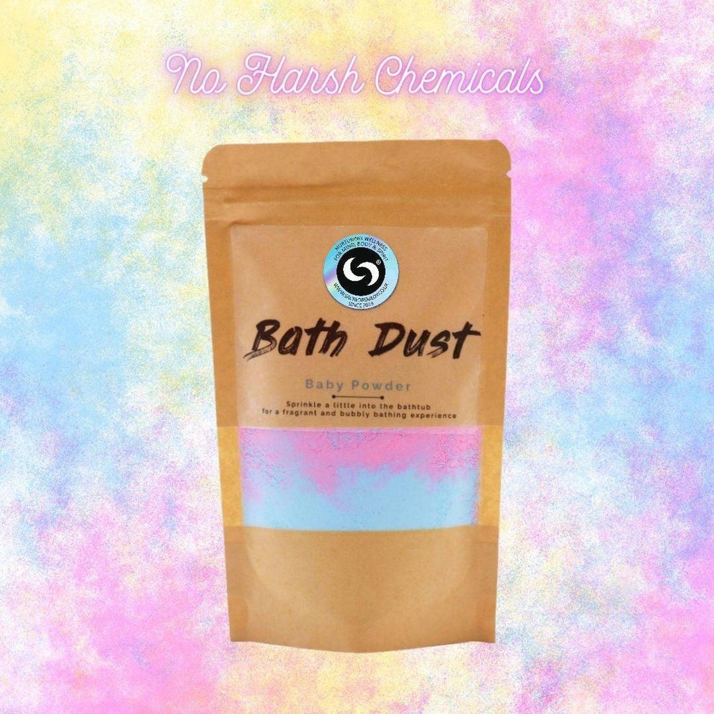 Talcum-Free, Baby Powder Scented Bath Dust. A Bathtime Treat - Indulge in pure bliss with our luxurious bath dust. Infused with a calming baby powder scent, this silky soft powder transforms bath time into a spa-like experience. Gently exfoliate, hydrate, and soothe your skin for ultimate relaxation. Buy Now at Sacred Remedy