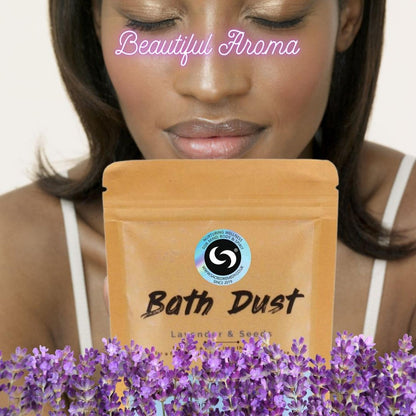 Lavender Bath Dust | Fun Fizzing Bath Bomb Alternative for Sleep - Unleash serious relaxation with our Lavender & Seeds Bath Dust! A fun, fizzing bath bomb alternative infused with Shea Butter for silky-soft skin & better sleep. Buy Now at Sacred Remedy