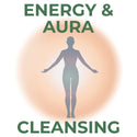 Silhouette of a person with 'Energy & Aura Cleansing' text on a light background