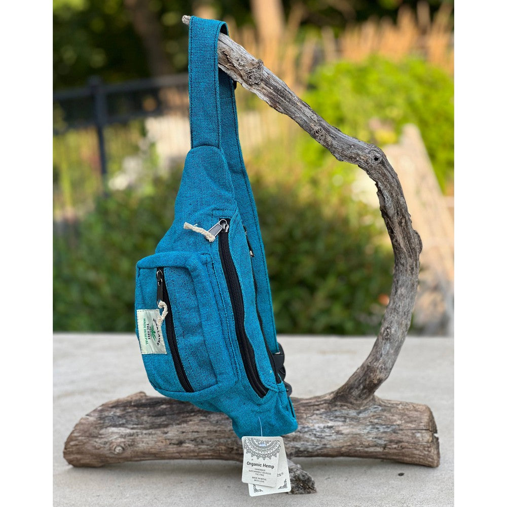 Buy Eco-Friendly Boho Hippie Style Hemp Fanny Pack Hip Waist Bag: Turquoise Blue - Made in Nepal from high-quality, sustainable hemp fabric, our fanny packs are not only durable but also environmentally friendly. Perfect for all your essentials – phone, wallet, keys, passport, etc. Great gift for your loved ones who enjoy activities like travelling, walking, running, hiking, biking, camping etc. at Sacred Remedy Online