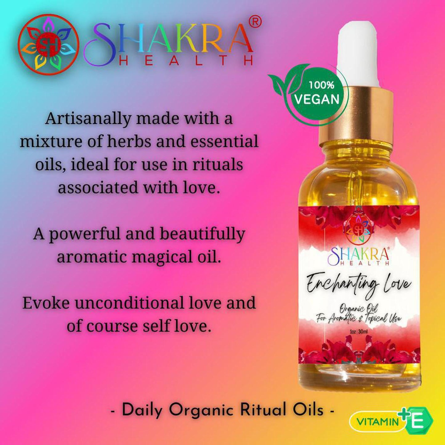 Enchanting Love Ritual Massage Oil | Vegan, Organic, Natural Blend - A powerful and beautifully aromatic magical oil for all works and endeavors related to love, vitality, and passion. You will be able to see the organic ingredients clearly in the blend, including roses! Roses have the highest energetic vibration of any flower, therefore are amazing healers in love. Love Oil on your wrists and behind your ears can help draw in the one you love. Buy Now at Sacred Remedy