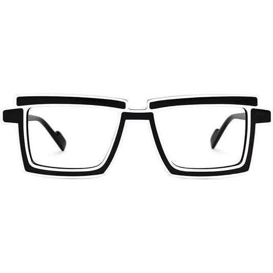 Buy Full Rim, Rectangle EyeGlasses | Black & White Lightweight - Experience timeless style and modern comfort with these Black & White Full Rim Rectangle Eyeglasses. Crafted from premium acetate, these glasses boast a lightweight design (only 23.6g!) that ensures comfortable wear all day long. at Sacred Remedy Online