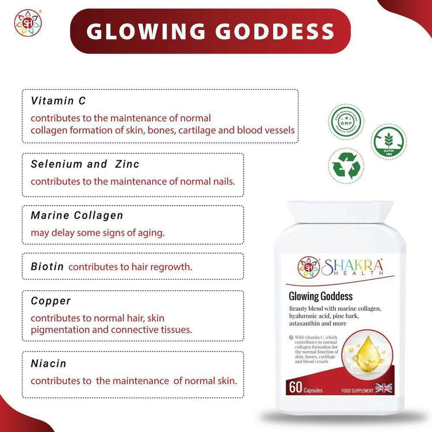Glowing Goddess Ultimate Marine Collagen with Hyaluronic Acid plus Vitamins & Minerals - Boost your beauty from within with Glowing Goddess Marine Collagen. Sustainably sourced blend for radiant skin, strong nails, and happy gut health. Shop now! Buy Now at Sacred Remedy
