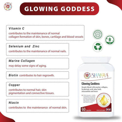 Glowing Goddess Ultimate Marine Collagen with Hyaluronic Acid plus Vitamins & Minerals - Boost your beauty from within with Glowing Goddess Marine Collagen. Sustainably sourced blend for radiant skin, strong nails, and happy gut health. Shop now! Buy Now at Sacred Remedy