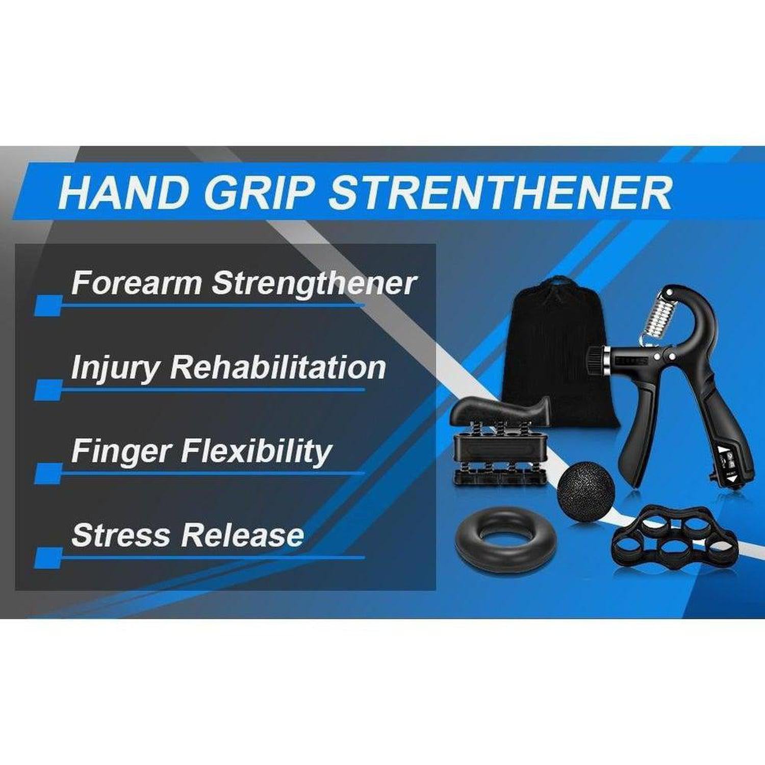 5-Piece Hand Grip Strengthener Kit | Forearm & Rehab - 5-Piece Hand Grip Kit with adjustable 5-60kg resistance & rep counter. Essential for rehab, athletes & muscle memory. Includes storage bag. Buy Now at Sacred Remedy