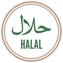 Green 'HALAL' text with Arabic calligraphy on a white background