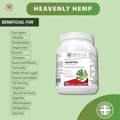 Heavenly Hemp | Hemp Seed & Superfood High in Dietary Fibre - Complete, balanced vegan protein powder from Hemp Seed. Contains all 21 amino acids, Omega 3:6 balance & 15 superfoods for energy, gut, and heart health. Buy Now at Sacred Remedy