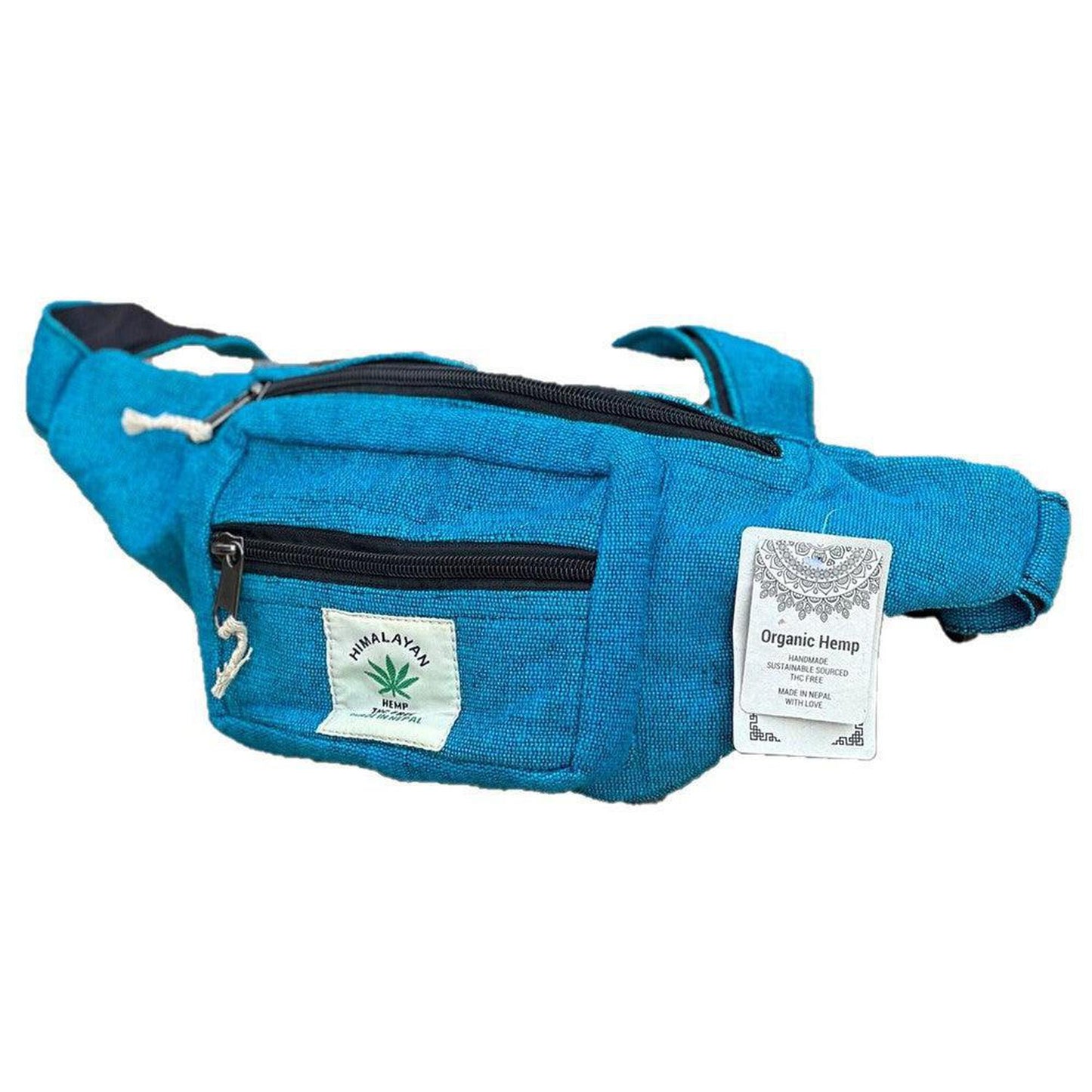 Eco-Friendly Boho Hippie Style Hemp Fanny Pack Hip Waist Bag: Turquoise Blue - Made in Nepal from high-quality, sustainable hemp fabric, our fanny packs are not only durable but also environmentally friendly. Perfect for all your essentials – phone, wallet, keys, passport, etc. Great gift for your loved ones who enjoy activities like travelling, walking, running, hiking, biking, camping etc. Buy Now at Sacred Remedy