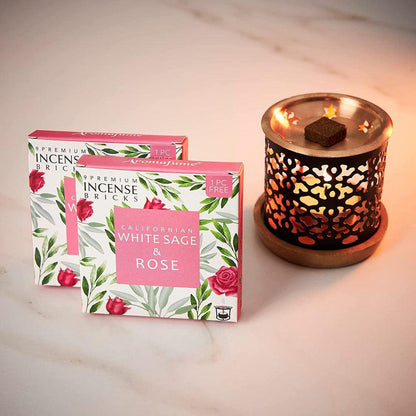 Smokeless Incense Brick Burner & Cleansing Set | White Sage - Smokeless Incense Brick Burner & White Sage Set for cleansing, protection & relaxation. Ethical, vegan, and ash-free aromatherapy for 400 sq. ft. Buy Now at Sacred Remedy