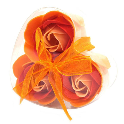 Orange Soap Flowers Heart Box | Luxury Bath & Romantic Gift - Shop our luxury Orange Soap Flowers in a beautiful heart gift box. Perfect for a romantic bath, soft skin, or thoughtful gifts like Valentine's Day. Buy Now at Sacred Remedy