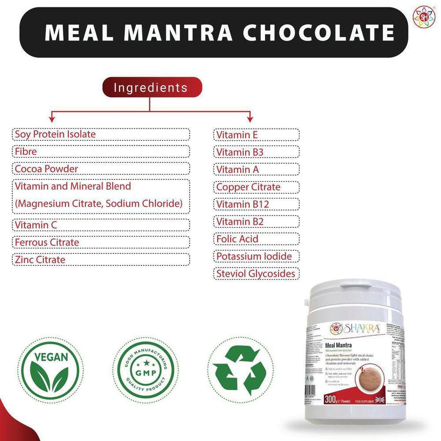 Meal Mantra Chocolate Vegan Non-GM Soya Protein Isolate Powder That Helps Combat Cravings - Meal Mantra Chocolate is a vegan chocolate protein powder that is high in protein, low in sugar, and contains essential vitamins and minerals. It can be used for weight loss, meal replacement, and post-workout recovery. Buy Now at Sacred Remedy