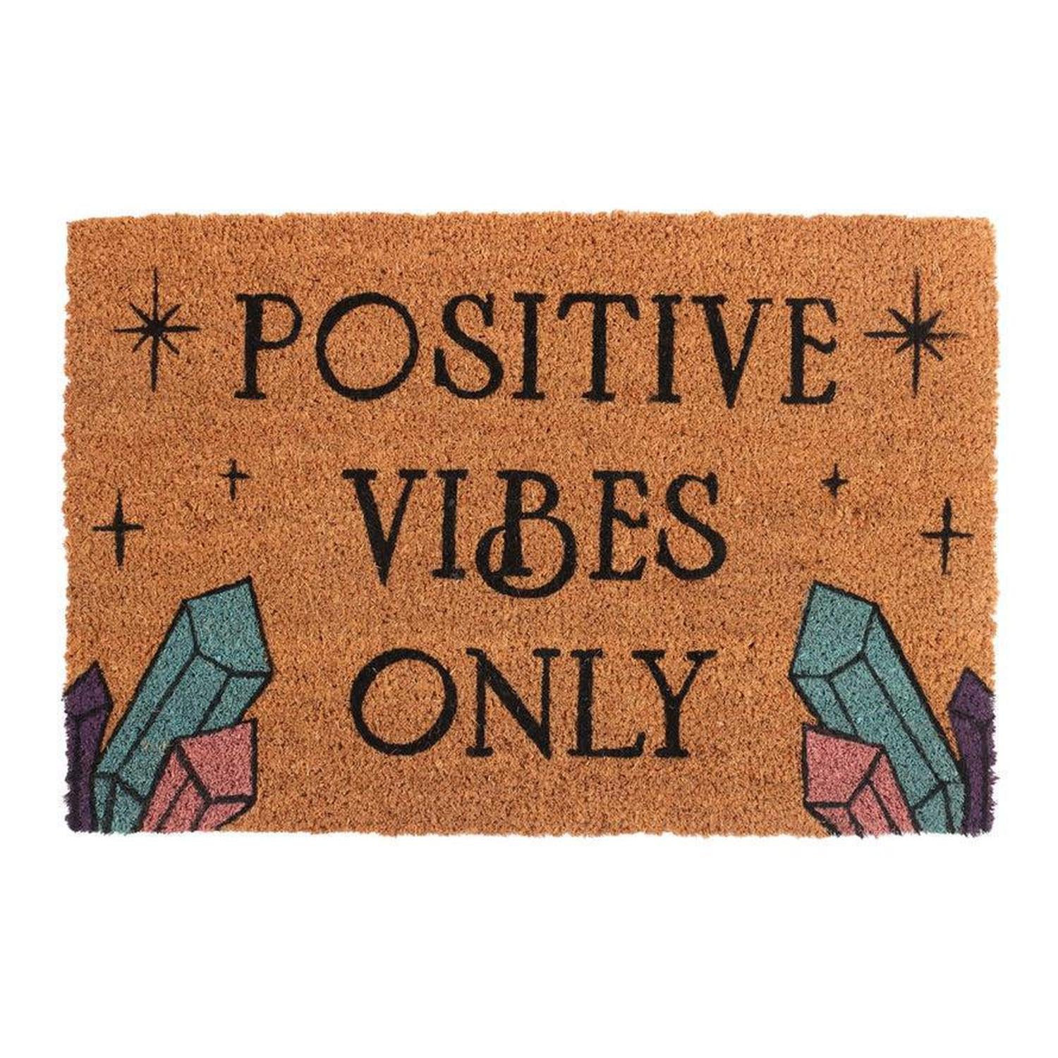 Positive Vibes Only Doormat | Crystal Coir Welcome Mat - Set the energetic tone! This quirky, crystal-themed "Positive Vibes Only" natural coir doormat is perfect for welcoming good energy and grounding your space. Buy Now at Sacred Remedy