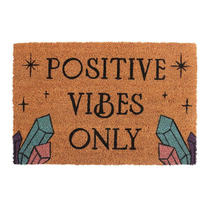Positive Vibes Only Doormat | Crystal Coir Welcome Mat - Set the energetic tone! This quirky, crystal-themed "Positive Vibes Only" natural coir doormat is perfect for welcoming good energy and grounding your space. Buy Now at Sacred Remedy