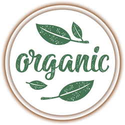 Circular logo with the word 'organic' and green leaves on a white background