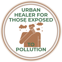 Logo with text 'Urban Healer for Those Exposed to Pollution' and a person icon on a white background.