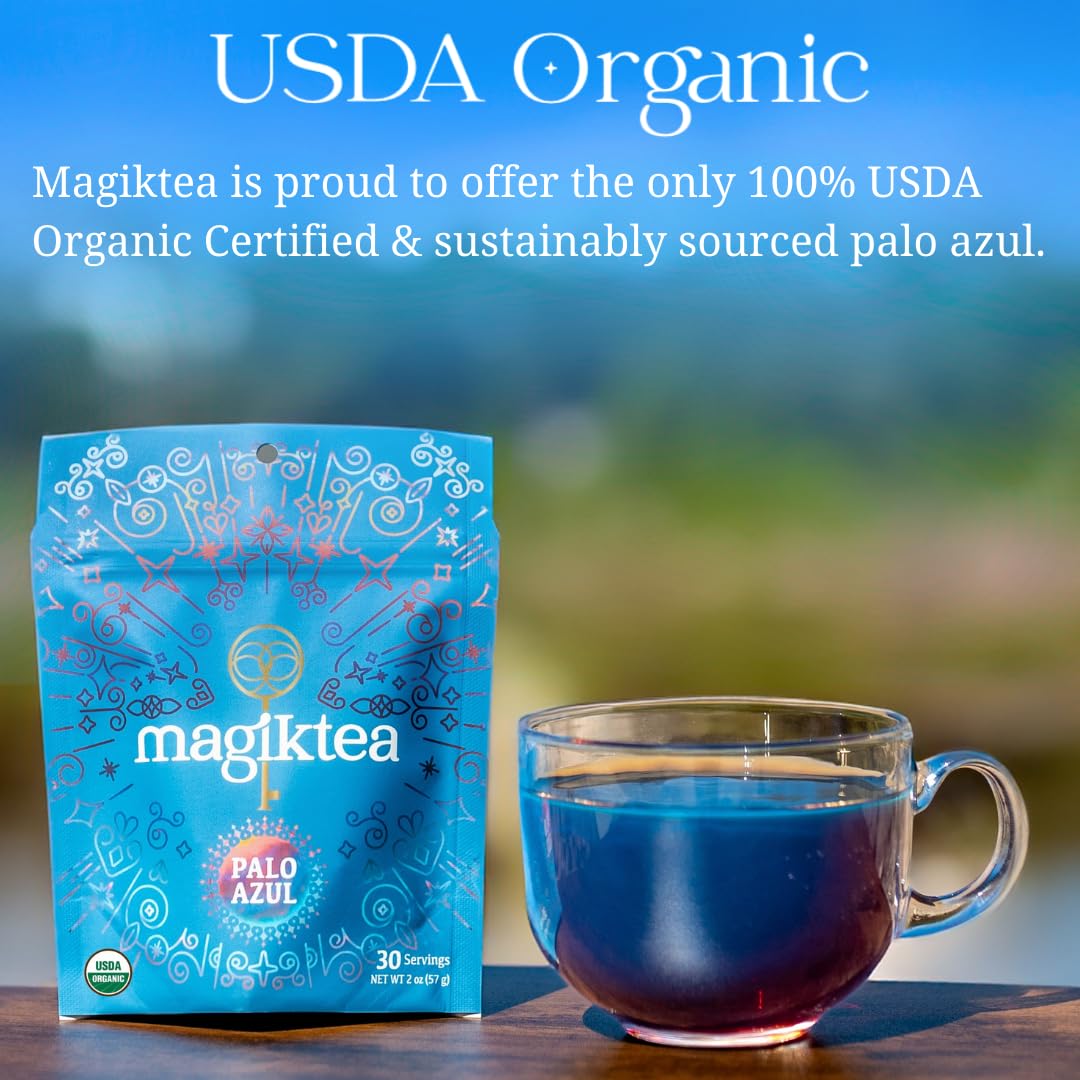 Organic Palo Azul Fluorescent Blue Tea | Kidneywood & Detox - 100% Organic Palo Azul tea bags. Fluorescent blue glow, 8x more antioxidants than green tea. Supports kidney health, detox & alkaline balance. Buy Now at Sacred Remedy