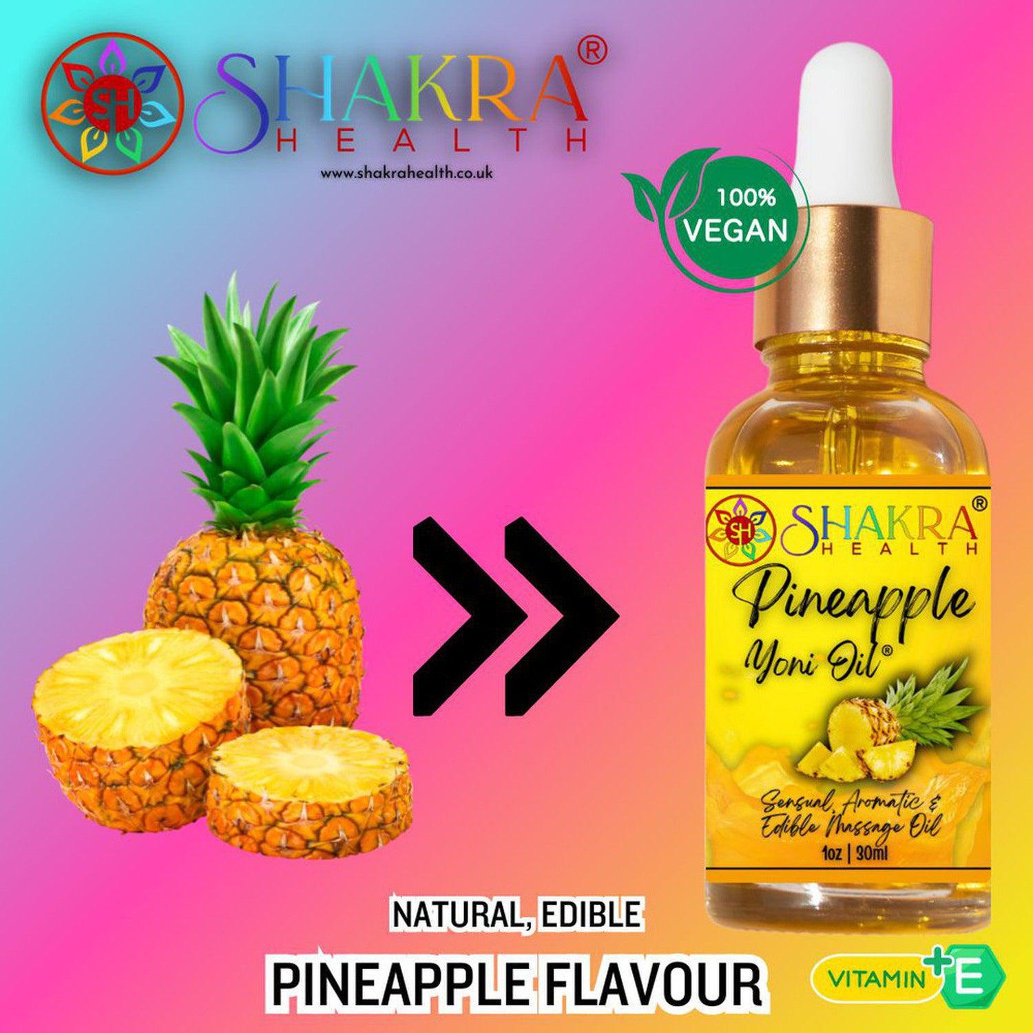 Pineapple Yoni & Body Oil | Edible, pH Balance & Massage - Tropical self-care! This edible, organic Pineapple Yoni & Body Oil is great for intimate comfort, massage, beards, and skin hydration. Vegan & ethical. Buy Now at Sacred Remedy
