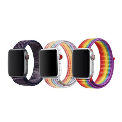 Adjustable Nylon Strap for Apple Watch | Breathable & Comfy - Ultra-comfortable, adjustable nylon strap for Apple Watch (Series 1-6 & SE). Features Rainbow Pride & Midnight Blue. Perfect for gym & all-day wear. Buy Now at Sacred Remedy