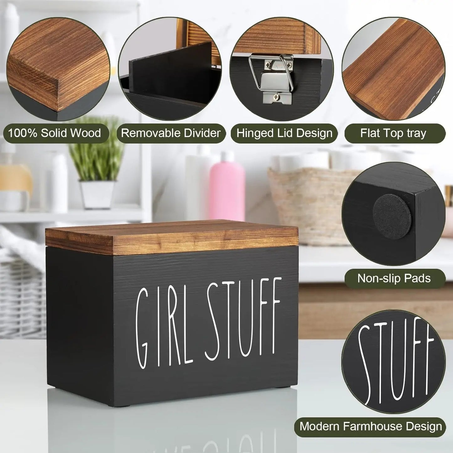 Buy Girl Stuff | Feminine Hygiene Tampon / Pads Storage Box - Tired of unsightly tampon and pad boxes cluttering your bathroom? This beautifully crafted box keeps your essential feminine products organized and accessible. at Sacred Remedy Online