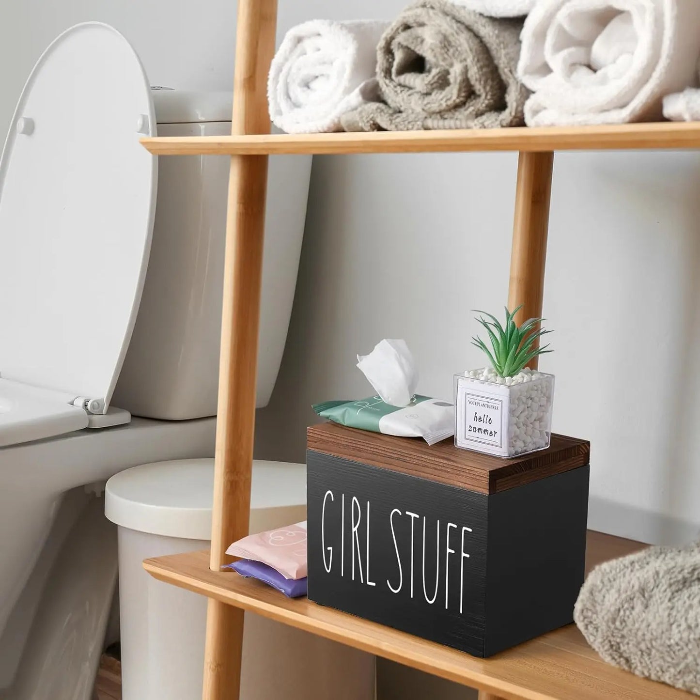 Buy Girl Stuff | Feminine Hygiene Tampon / Pads Storage Box - Tired of unsightly tampon and pad boxes cluttering your bathroom? This beautifully crafted box keeps your essential feminine products organized and accessible. at Sacred Remedy Online