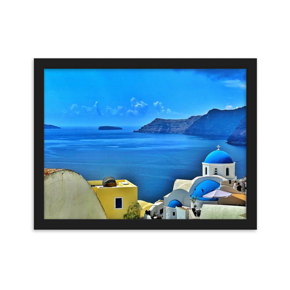 Buy Santorini Landscape Photography Ocean View - Framed Print - Add a bold statement piece to any room with this framed poster. Printed on quality, thick, matte paper. Santorini Landscape Ocean View - Framed Matte Poster Print.Original Photography. Vibrant and uplifting artwork, ideal for home or office. at Sacred Remedy Online