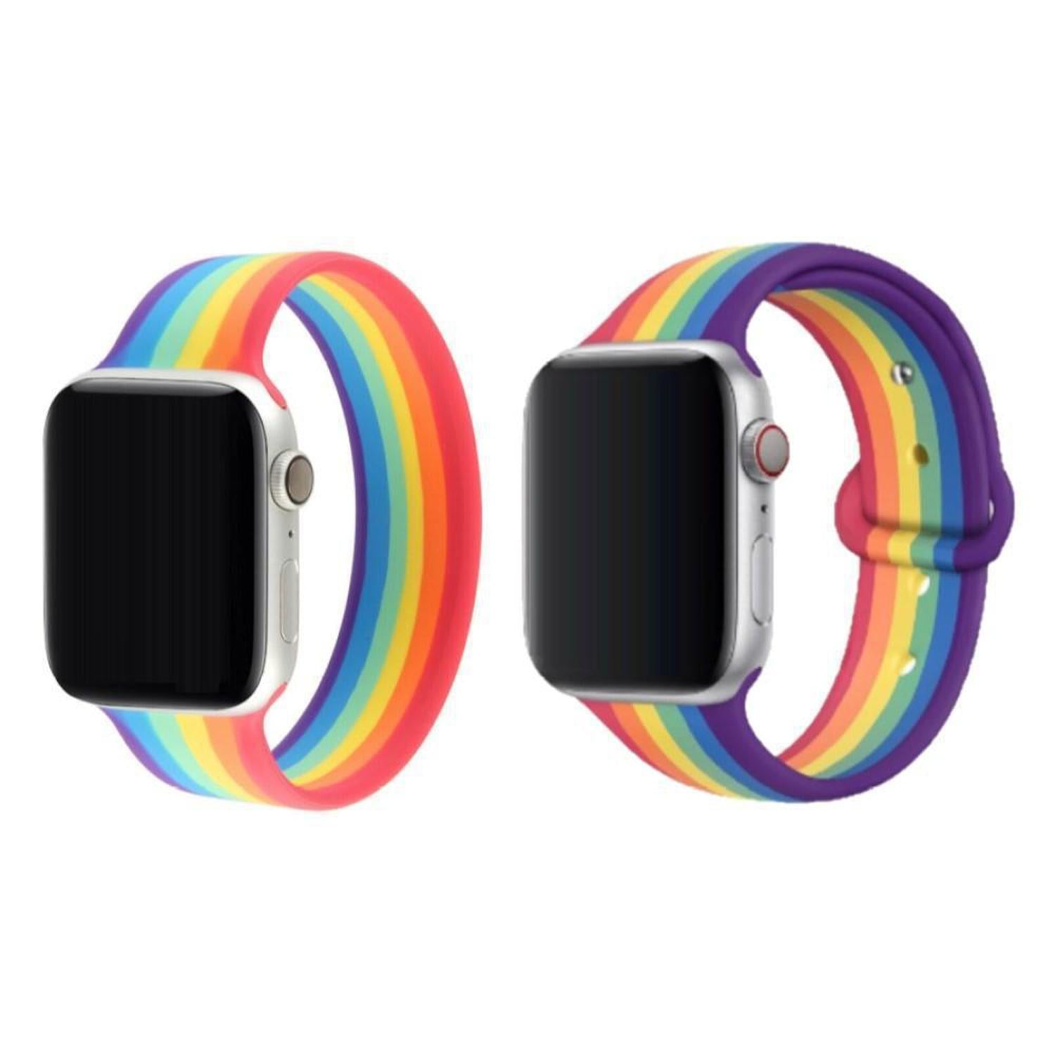 Rainbow Pride Silicone Apple Watch Strap | Vibrant & Soft - Celebrate Pride with our soft, durable silicone Apple Watch strap in the iconic rainbow design. Secure pin-and-tuck closure. Fits all Apple Watch models. Buy Now at Sacred Remedy