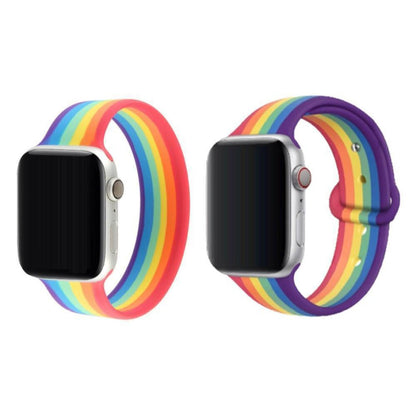 Rainbow Pride Silicone Apple Watch Strap | Vibrant & Soft - Celebrate Pride with our soft, durable silicone Apple Watch strap in the iconic rainbow design. Secure pin-and-tuck closure. Fits all Apple Watch models. Buy Now at Sacred Remedy