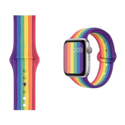 Rainbow Pride Silicone Apple Watch Strap | Vibrant & Soft - Celebrate Pride with our soft, durable silicone Apple Watch strap in the iconic rainbow design. Secure pin-and-tuck closure. Fits all Apple Watch models. Buy Now at Sacred Remedy