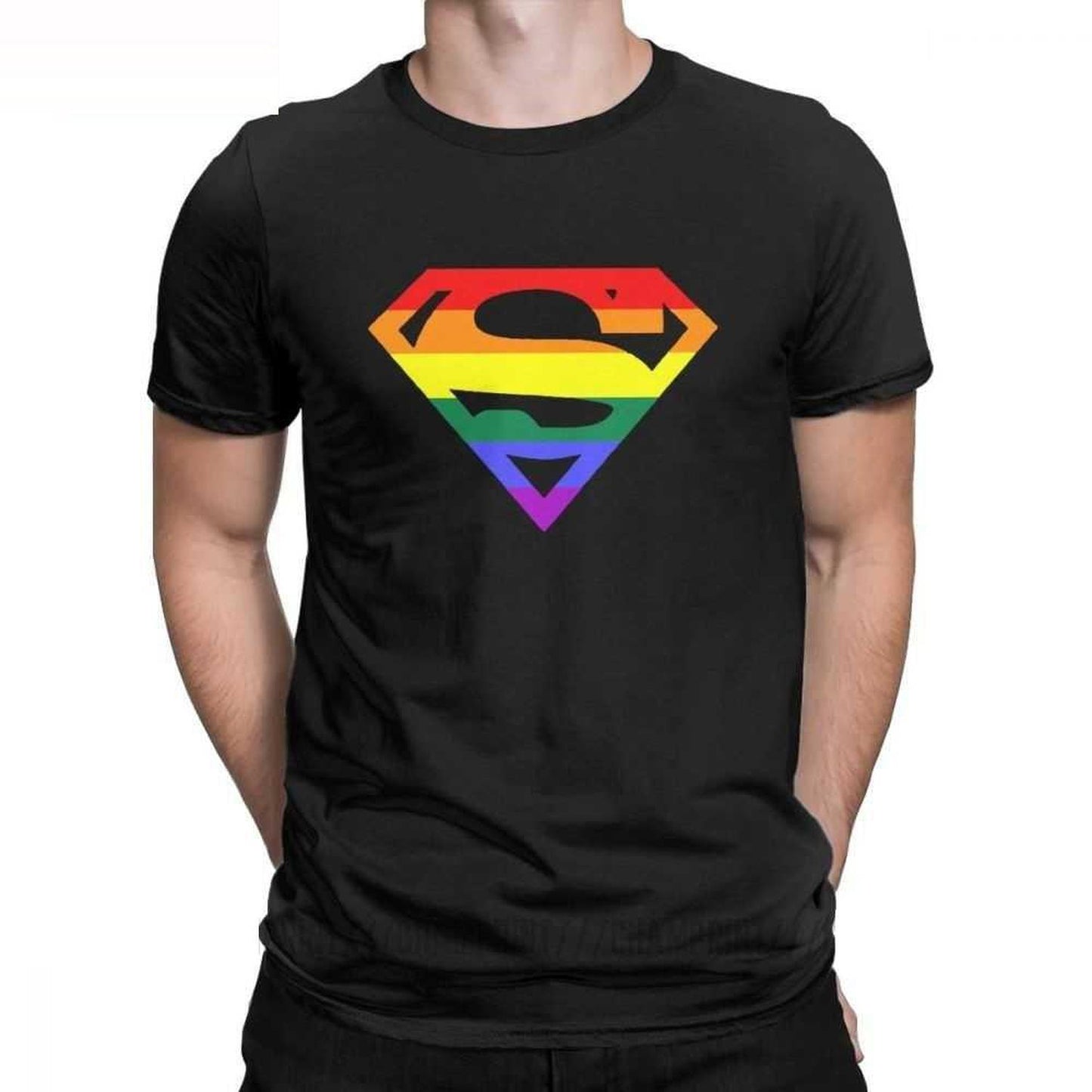 'Supergay' Superman LGBTQ+ Pride Unisex T-Shirt Equality Rainbow - Rep your pride in style with the bold "Supergay | LGBTQ+" T-Shirt! This comfortable tee is perfect for everyday wear or showing off your vibrant personality at Pride events. Made from high-quality, soft fabric, it's designed for all genders and identities. Buy Now at Sacred Remedy