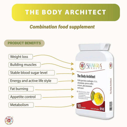 The Body Architect | Use your Metabolism, not a Diet - Natural fat burner & weight loss support with Garcinia Cambogia, Glucomannan, CLA, and Chromium. Boost metabolism, energy, and control appetite naturally. Buy Now at Sacred Remedy